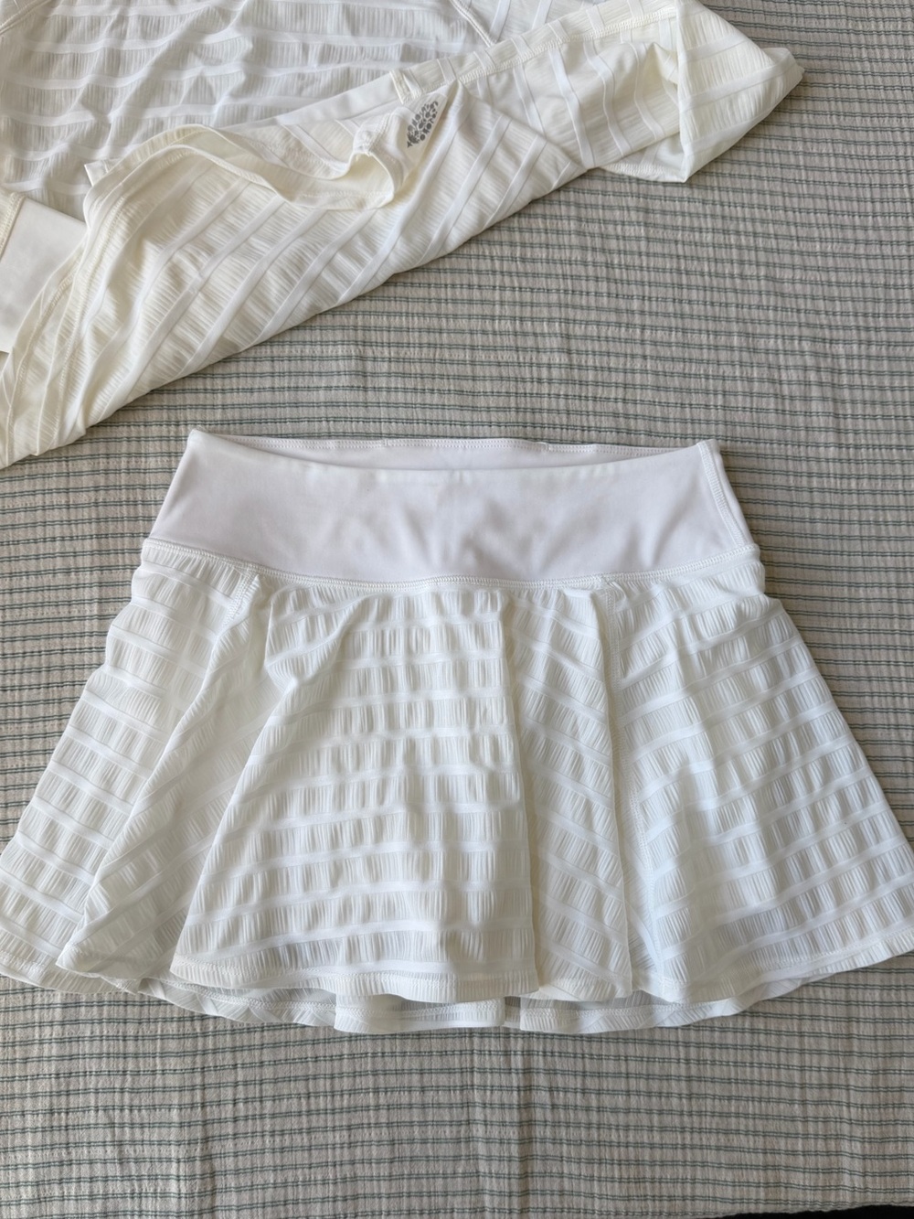FP Movement White Textured Long Sleeve Crop Top + Skirt Set - Picture 2 of 9